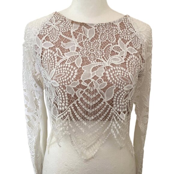 For Love And Lemons Guava Floral Crochet Lace Long Sleeve Crop Top Size Small - Picture 3 of 9